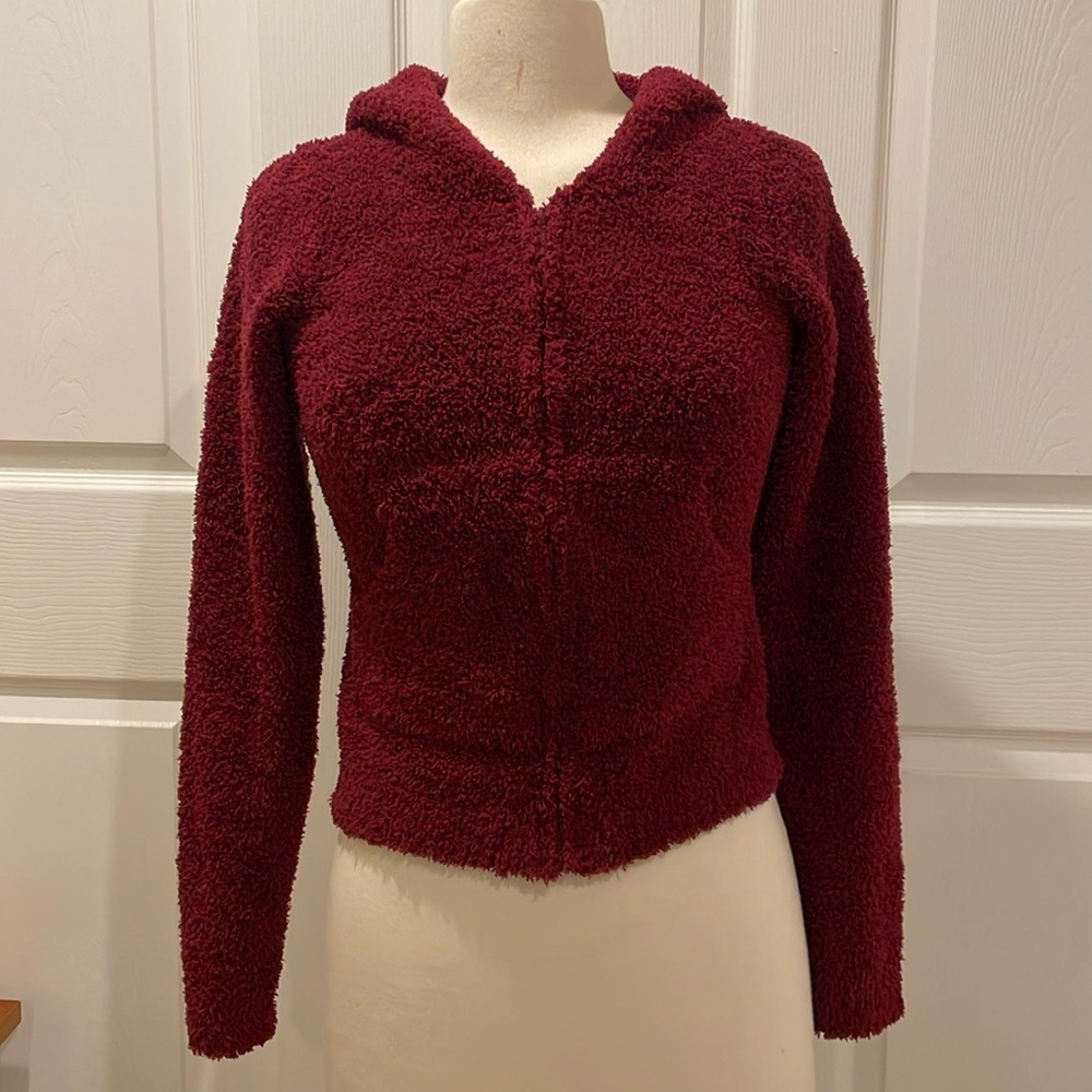 Barefoot Dreams CozyChic Zip-up Hoodie Dark Red XS